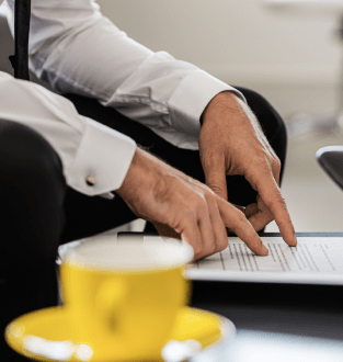 Person pointing on the text